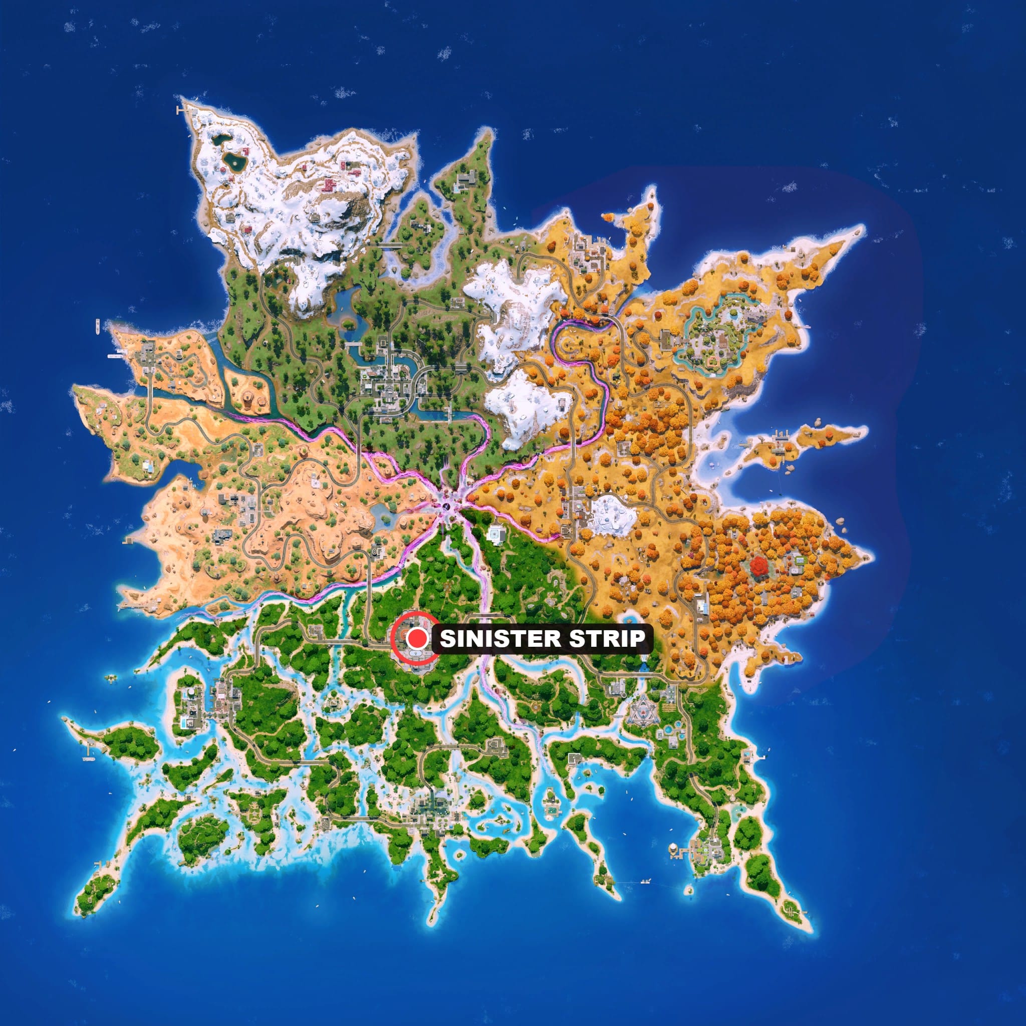 Mapa de Fortnite Capítulo 7 Temporada 3 con Sinister Strip
